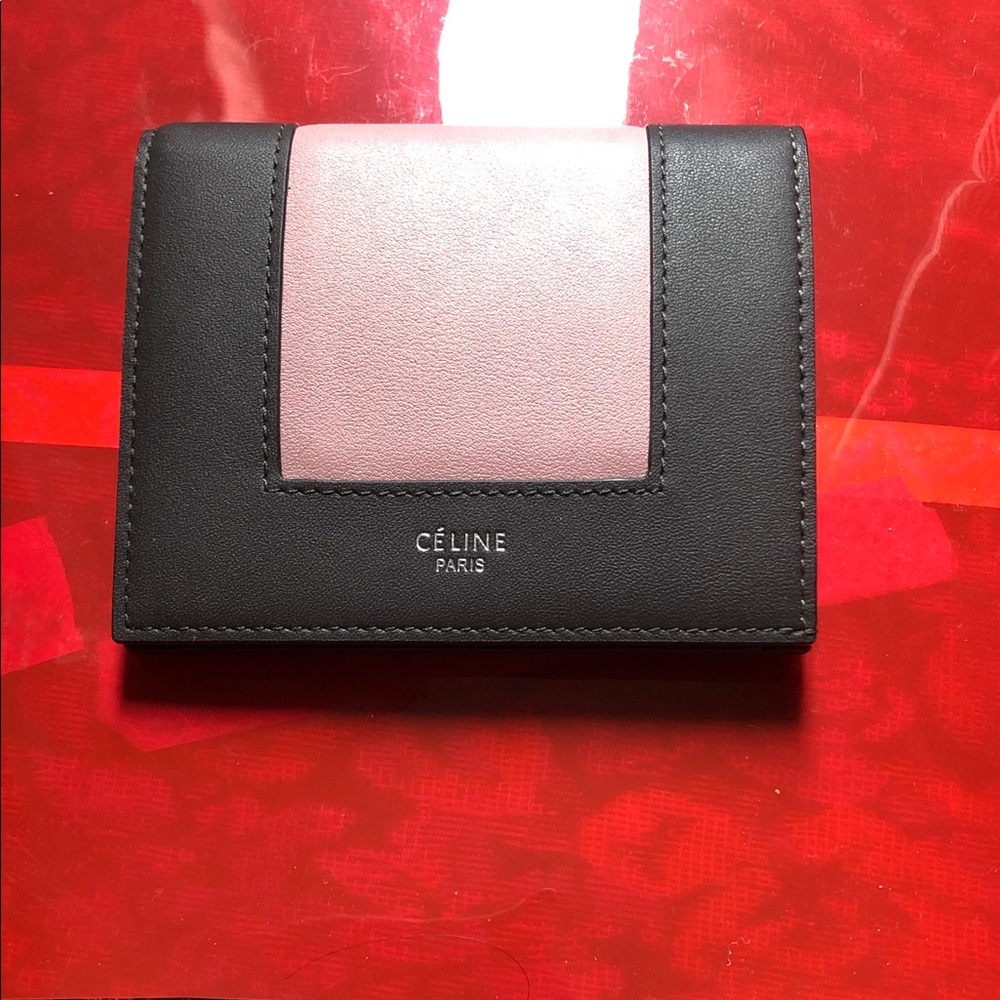 CELINE - Black and Pink Leather Compact Wallet
